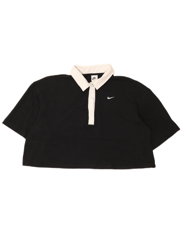 Polo oversize corta da donna Nike UK 14 cotone color block medio nero