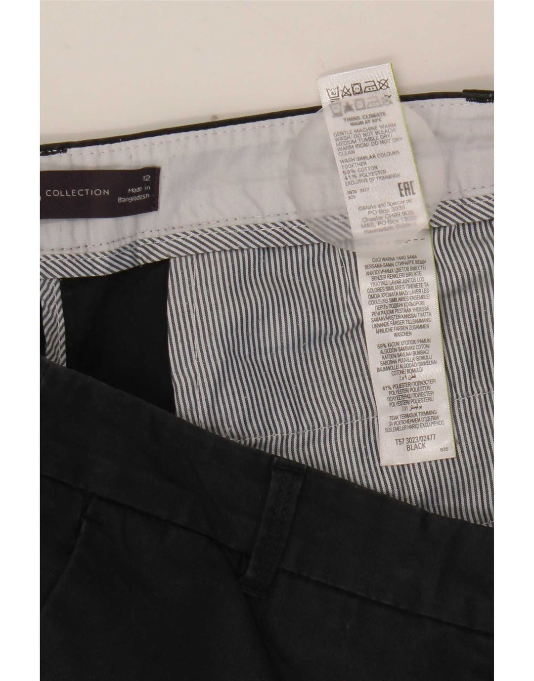 Pantaloncini chino da donna Marks & Spencer UK 12 medi W32 cotone nero