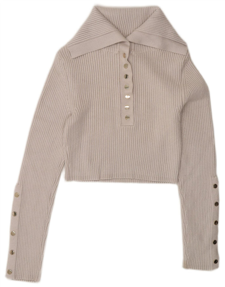 Top corto da donna Zara a maniche lunghe UK 12 viscosa bianca media