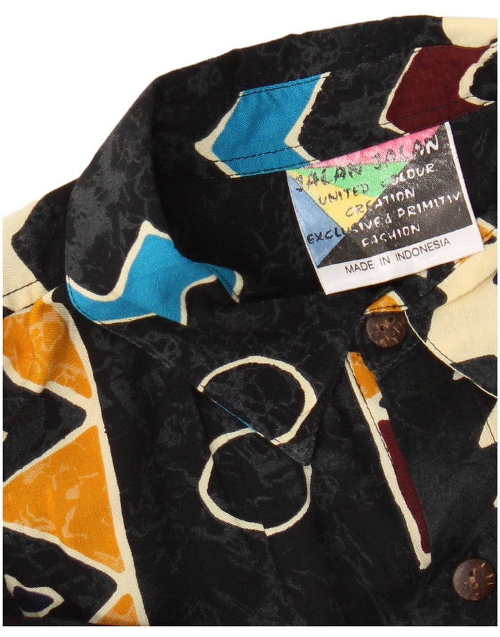 Camicia vintage da uomo a maniche corte in rayon geometrico nero medio