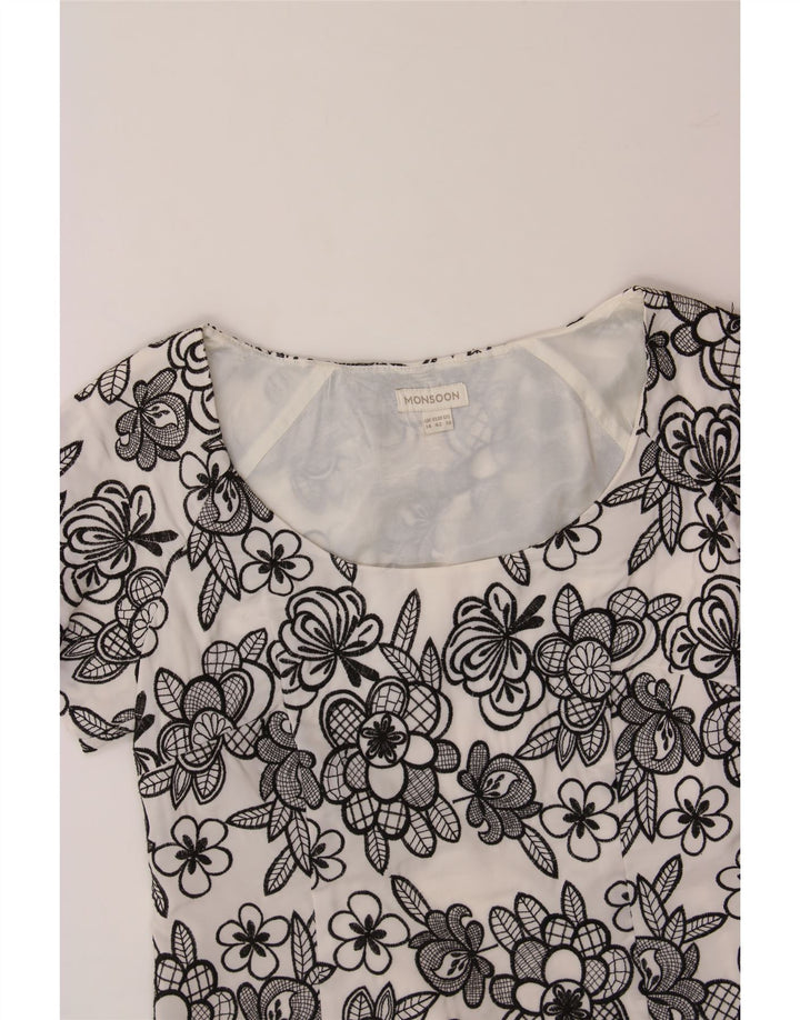 MONSOON Womens A-Line Dress UK 14 Medium White Floral Polyester Vintage Monsoon and Second-Hand Monsoon from Messina Hembry 