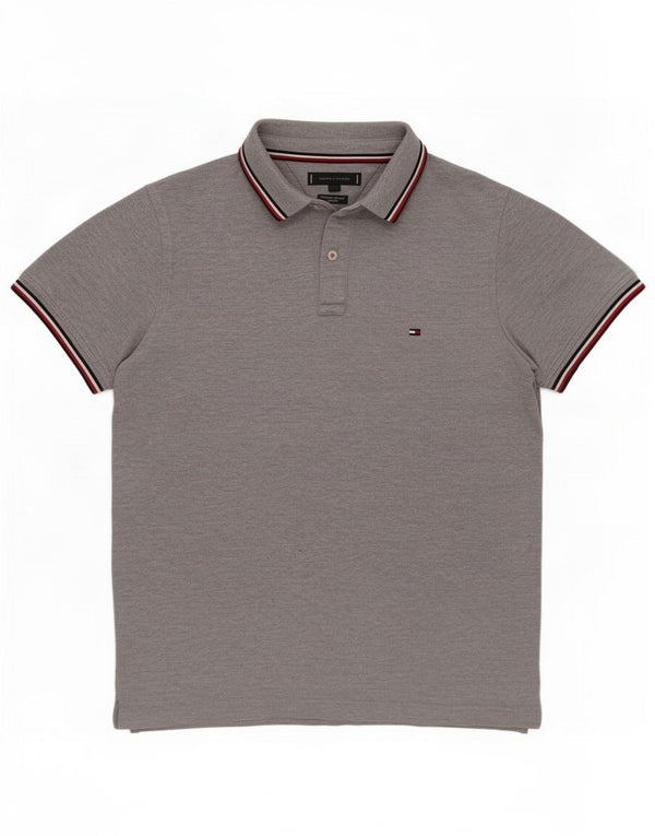 Polo da uomo slim fit Tommy Hilfiger in cotone chiazzato grigio medio