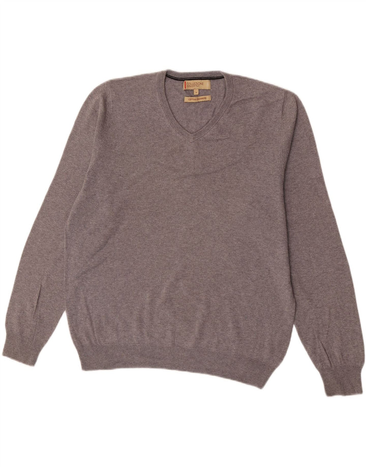 Maglione da uomo con scollo a V Marks & Spencer in cotone grigio medio