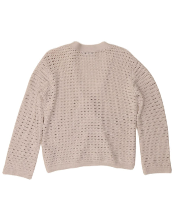 Maglione cardigan all'uncinetto da donna Marks & Spencer UK 10 piccolo cotone bianco