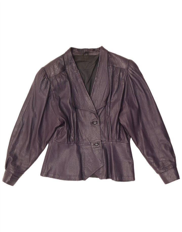 Giacca blazer in pelle vintage da donna a 2 bottoni UK 8 piccola viola