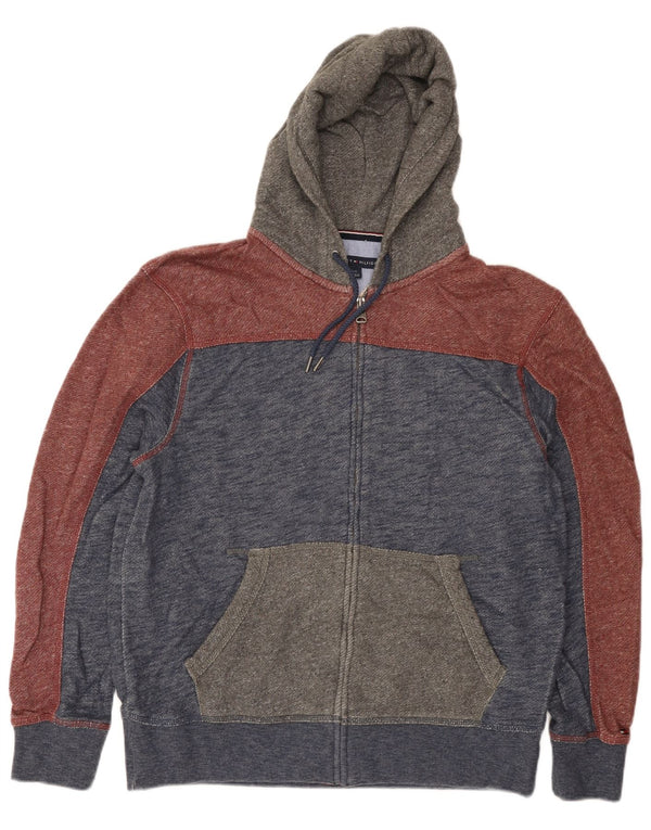 Maglione con cappuccio e zip da uomo Tommy Hilfiger grande in cotone color block blu navy