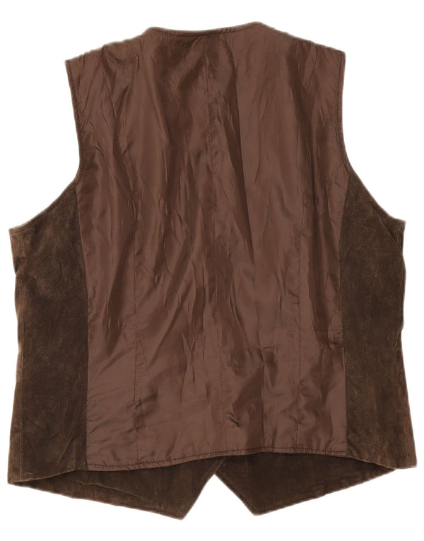 Gilet vintage in pelle scamosciata da donna UK 18 XL in pelle marrone