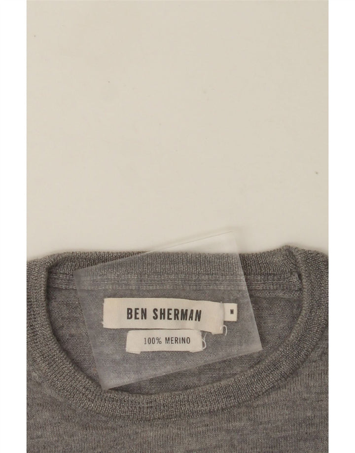 Maglione maglione girocollo da donna BEN SHERMAN UK 14 Lana merino grigio medio