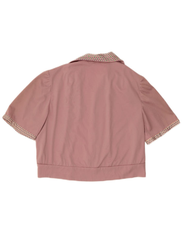 Top Bolero vintage da donna a maniche corte UK 12 rosa medio maculato