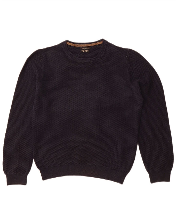 MASSIMO DUTTI Maglione da donna con scollo a barca UK 10 Piccolo cotone blu navy