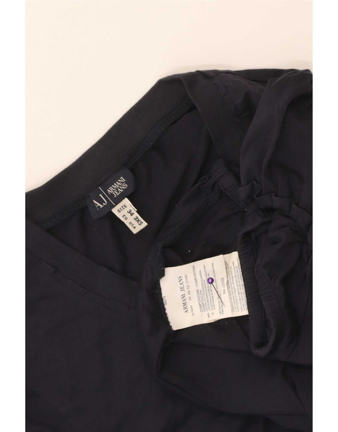 Top camicetta grafica da donna Armani EU 34 2XS cotone blu navy