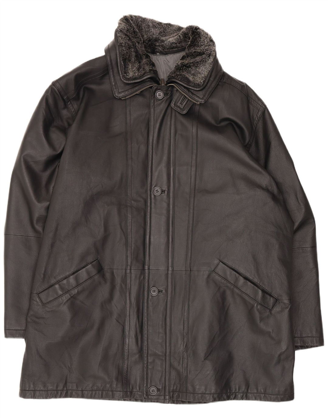 Cappotto in pelle vintage da uomo UK 44 2XL Nero