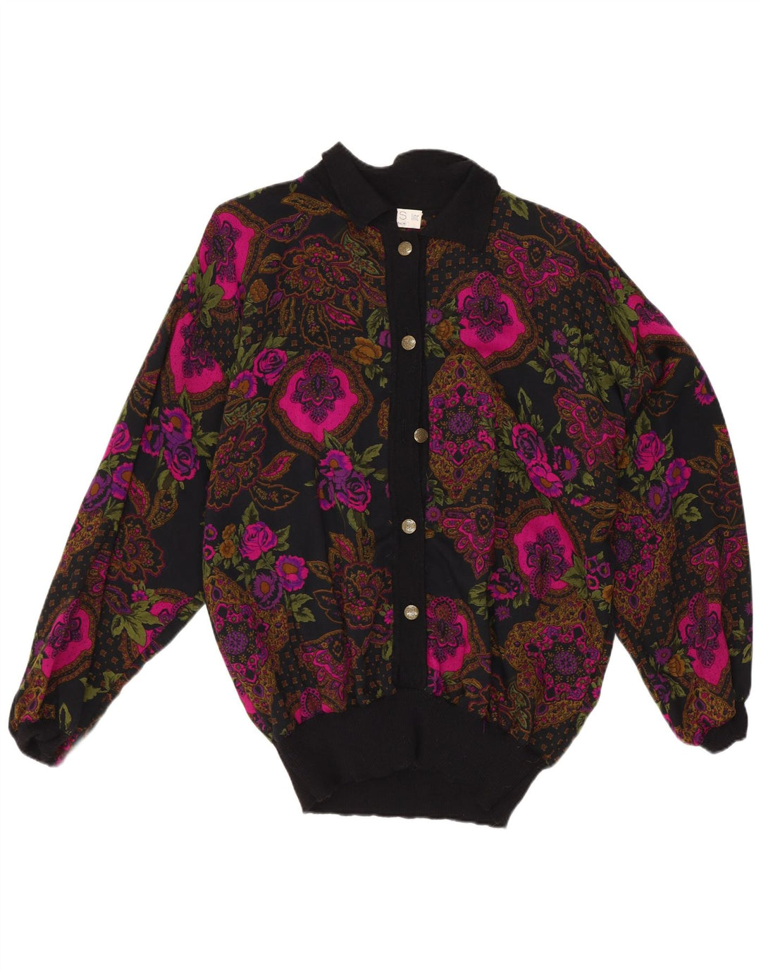Camicetta camicia da donna vintage IT 42 Lino floreale nero medio