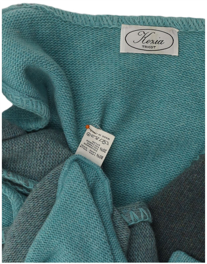 Maglione cardigan da donna VINTAGE UK 14 Large Turchese Colourblock