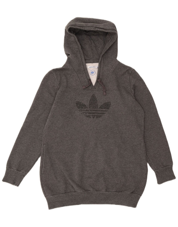 Felpa con cappuccio grafica da donna Adidas UK 16 grande poliestere grigio