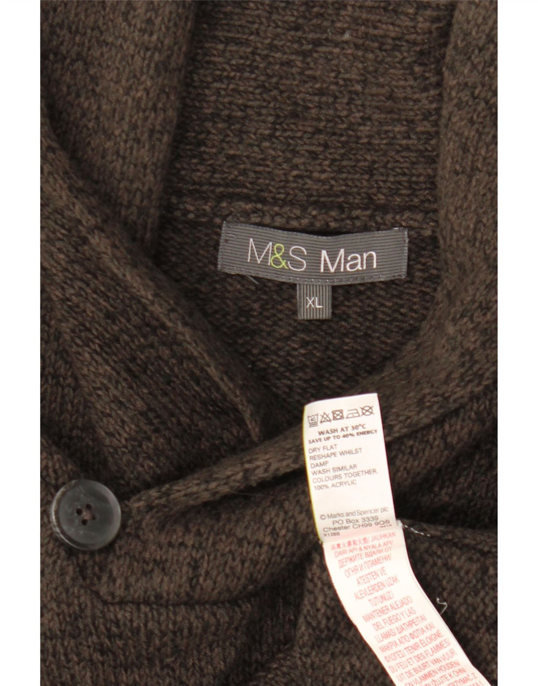 Maglione da uomo Marks & Spencer con collo a scialle XL in acrilico grigio
