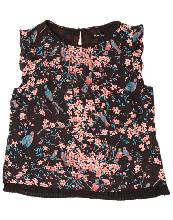 Camicetta senza maniche da donna Oasis UK 16 Grande poliestere floreale nero