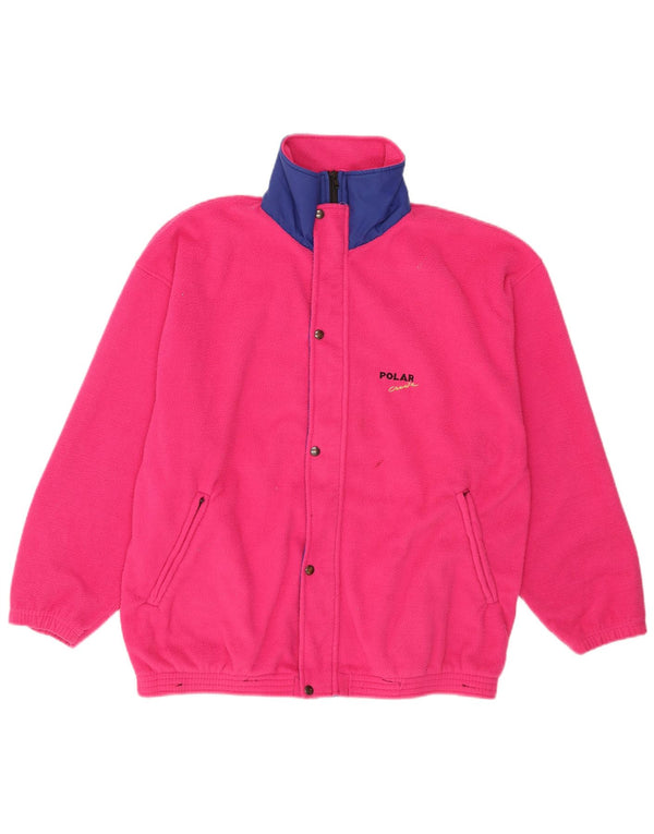 Giacca in pile vintage da donna vestibilità ampia UK 14 grandi sport in poliestere rosa