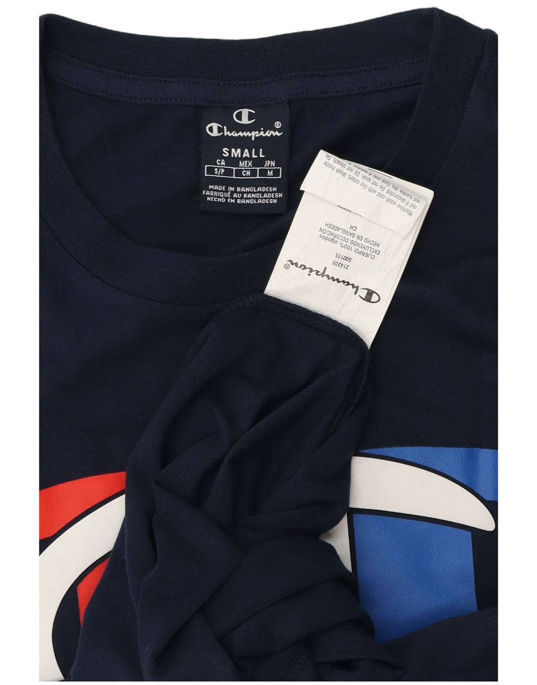 T-shirt grafica da uomo Champion Top piccola in cotone blu navy