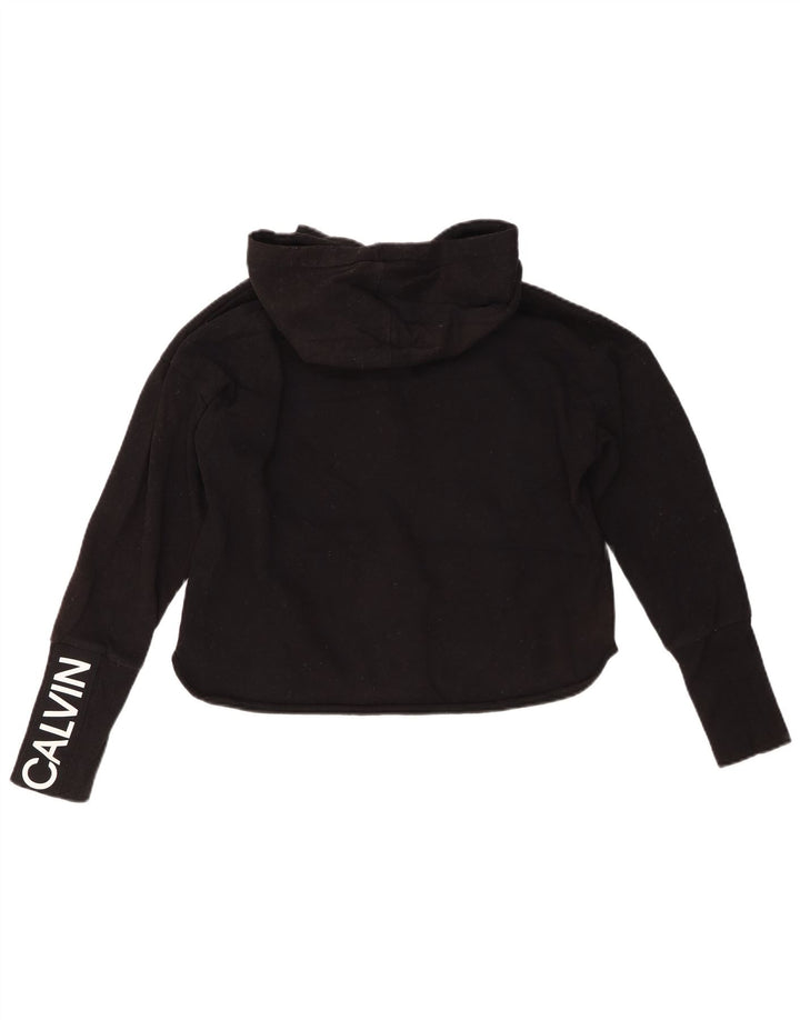 CALVIN KLEIN Maglione con cappuccio e zip grafica oversize da donna UK 10 piccolo nero