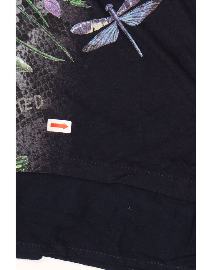 Desigual Donna Graphic Tunica Top UK 14 Medio Blu Navy Floreale