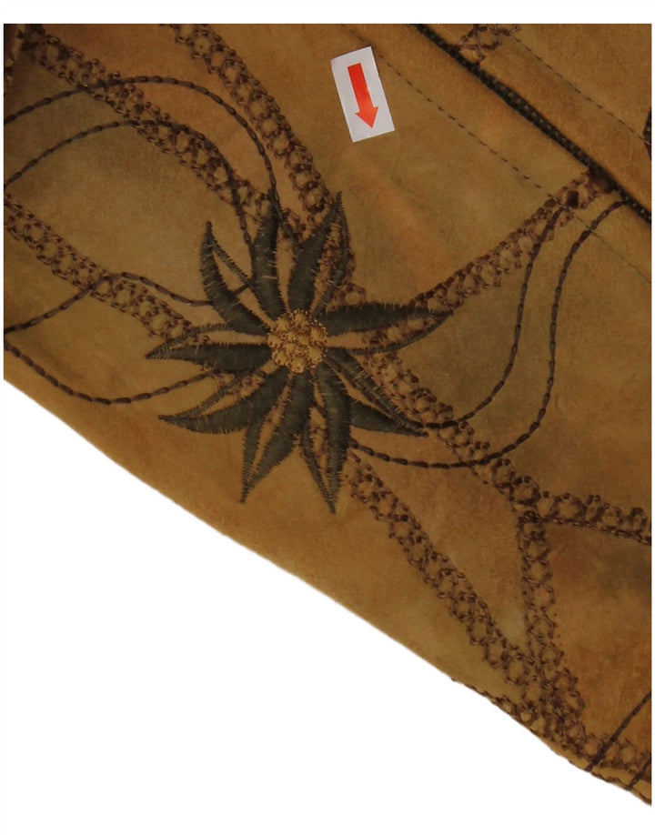 Gilet in pelle scamosciata da donna VINTAGE EU 38 in pelle floreale marrone medio