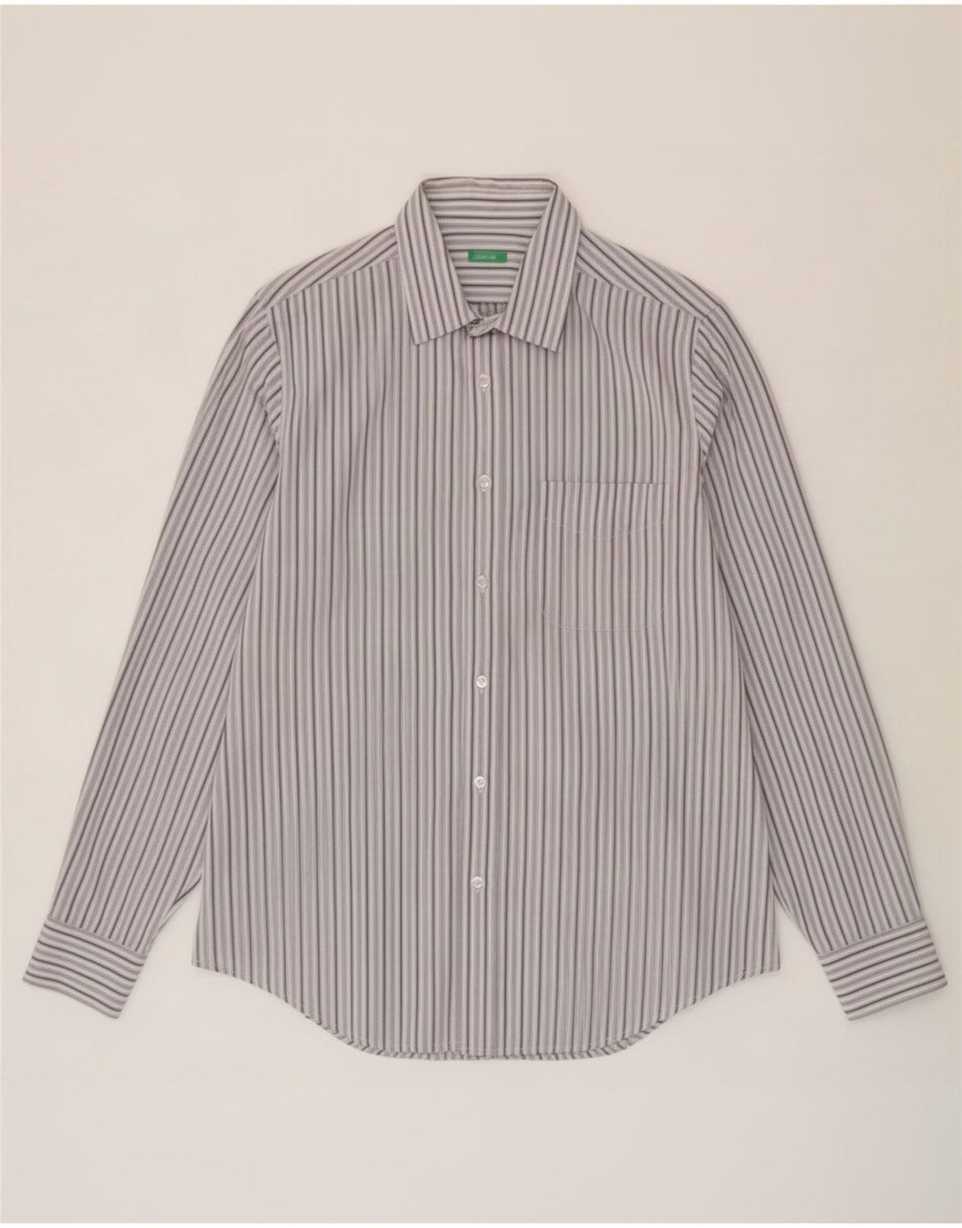Camicia Benetton Uomo Cotone Righe Grandi Grigie