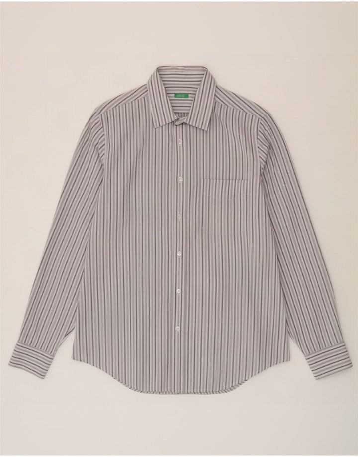 Camicia Benetton Uomo Cotone Righe Grandi Grigie