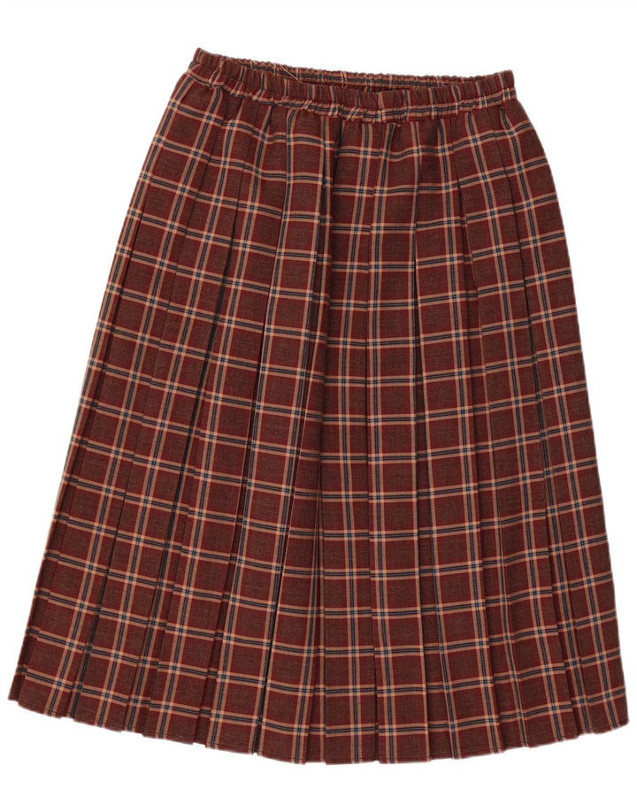 Gonna a trapezio da donna vintage grande W32 in poliestere a quadri bordeaux