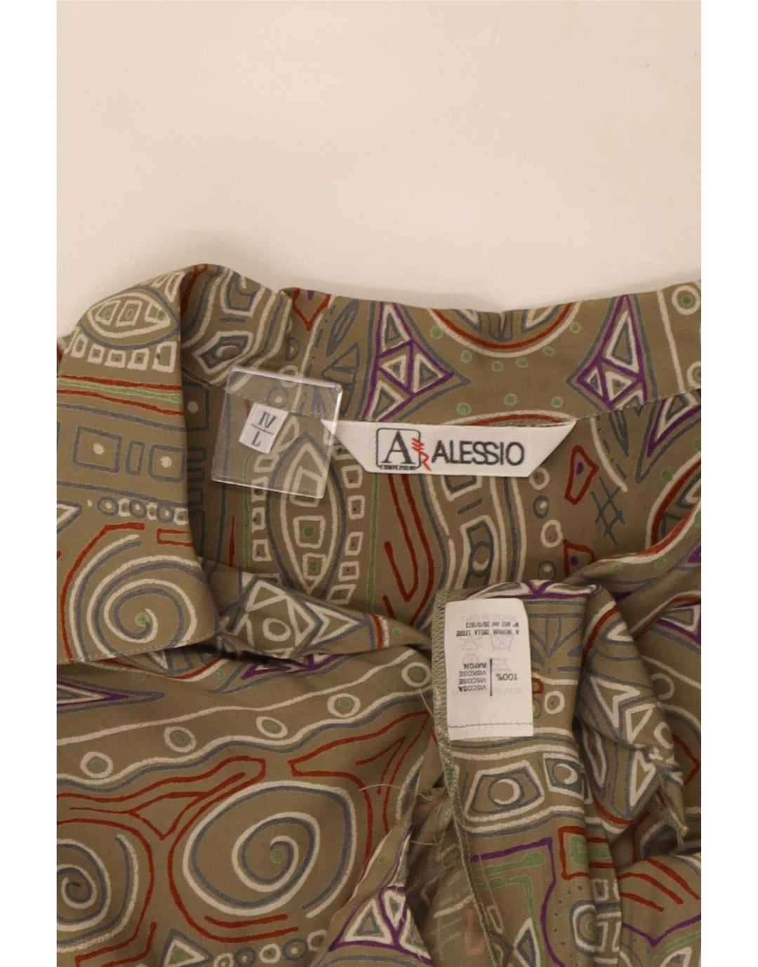 Camicia vintage da uomo a maniche corte grande in viscosa geometrica kaki