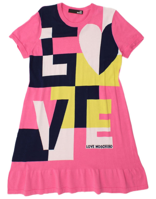 Moschino Abito da donna in maglione grafico UK 16 Large Pink Colourblock
