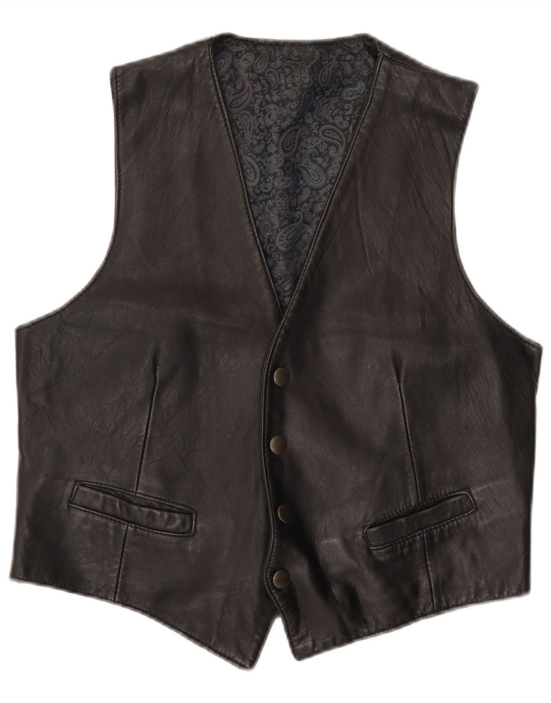 Gilet in pelle vintage da uomo piccolo nero