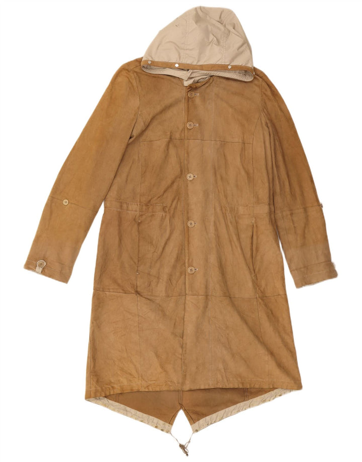 MAX MARA Womens Hooded Parka Jacket UK 12 Medium Brown Colourblock Leather