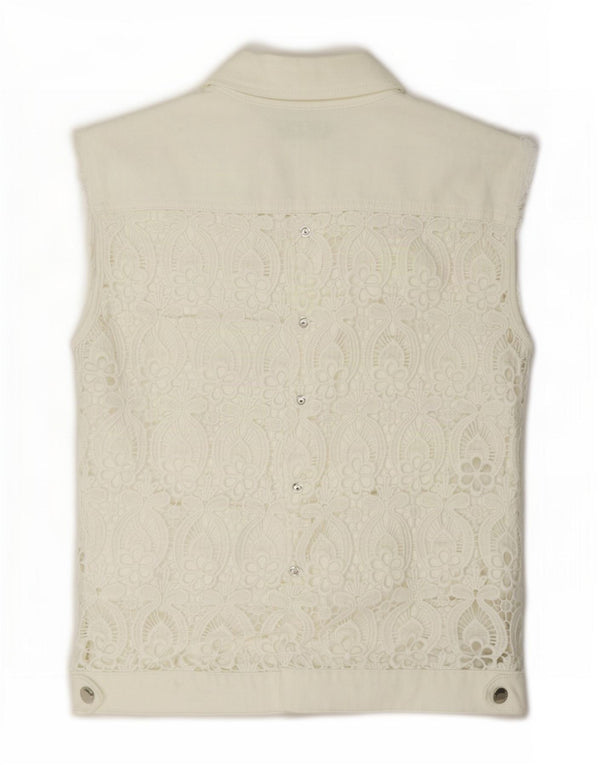 Gilet in denim da donna Twin-Set UK 10 piccolo cotone floreale bianco sporco