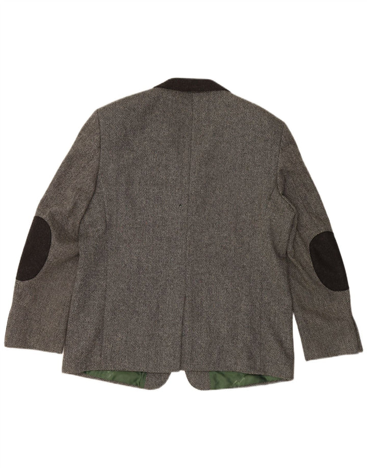 Giacca blazer da uomo a 3 bottoni H.MOSER EU 54 2XL lana a spina di pesce grigia
