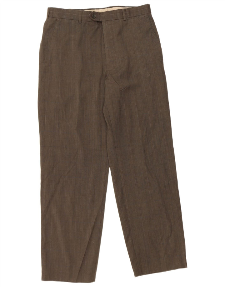 Pantaloni da abito dritti da uomo Marks & Spencer W32 L29 pied de poule marroni