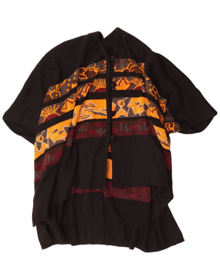 Maglione poncho asimmetrico da donna con motivo astratto vintage Taglia unica Nero