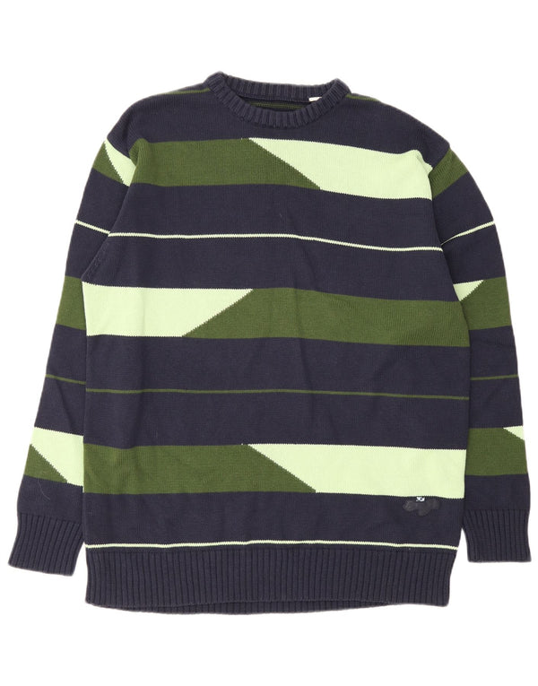 Maglione girocollo da uomo vintage a righe grandi blu navy