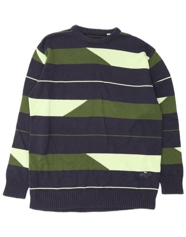 Maglione girocollo da uomo vintage a righe grandi blu navy