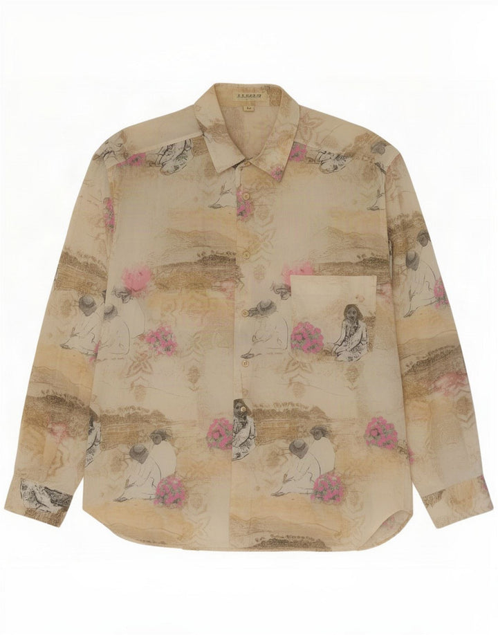 Camicia vintage da uomo con motivo astratto XL Beige Retro