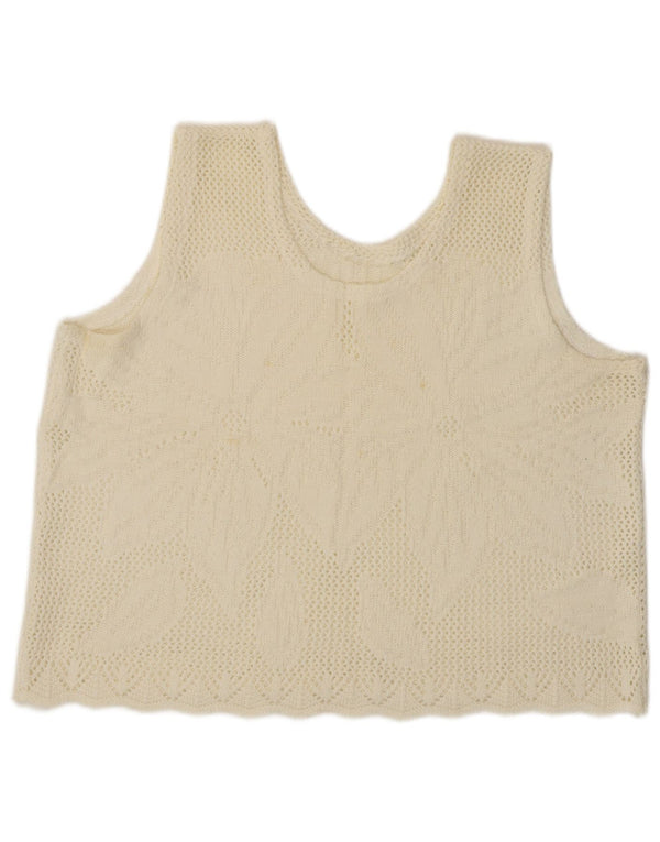 Canotta corta da donna vintage UK 16 grande floreale bianco sporco