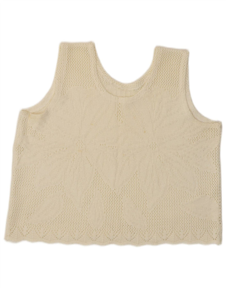 Canotta corta da donna vintage UK 16 grande floreale bianco sporco