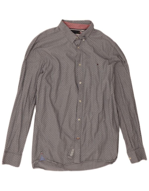 Camicia slim fit da uomo Tommy Hilfiger XL in cotone geometrico grigio