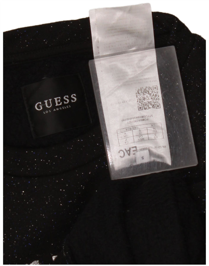 GUESS Donna Felpa Corta Oversize Maglione UK 10 Piccola Nera Macchiata