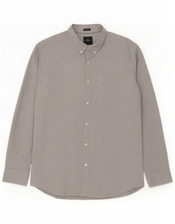 Camicia da uomo American Eagle 2XL Cotone con stampa animalier grigia