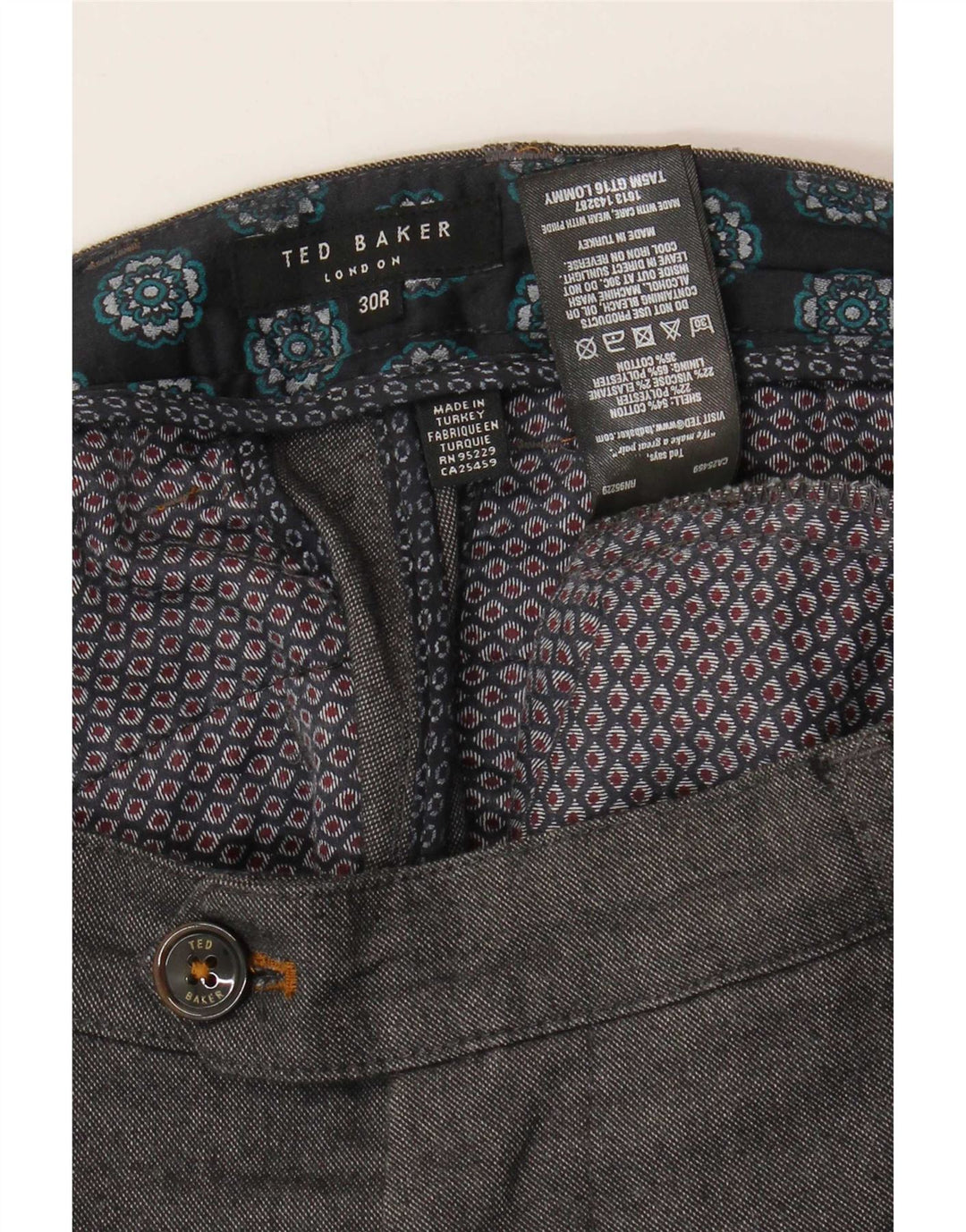 Pantaloni da abito slim da uomo Ted Baker W30 L32 cotone chiazzato grigio