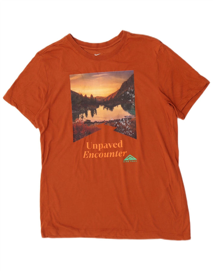T-shirt grafica Nike Dri Fit da uomo in cotone marrone medio