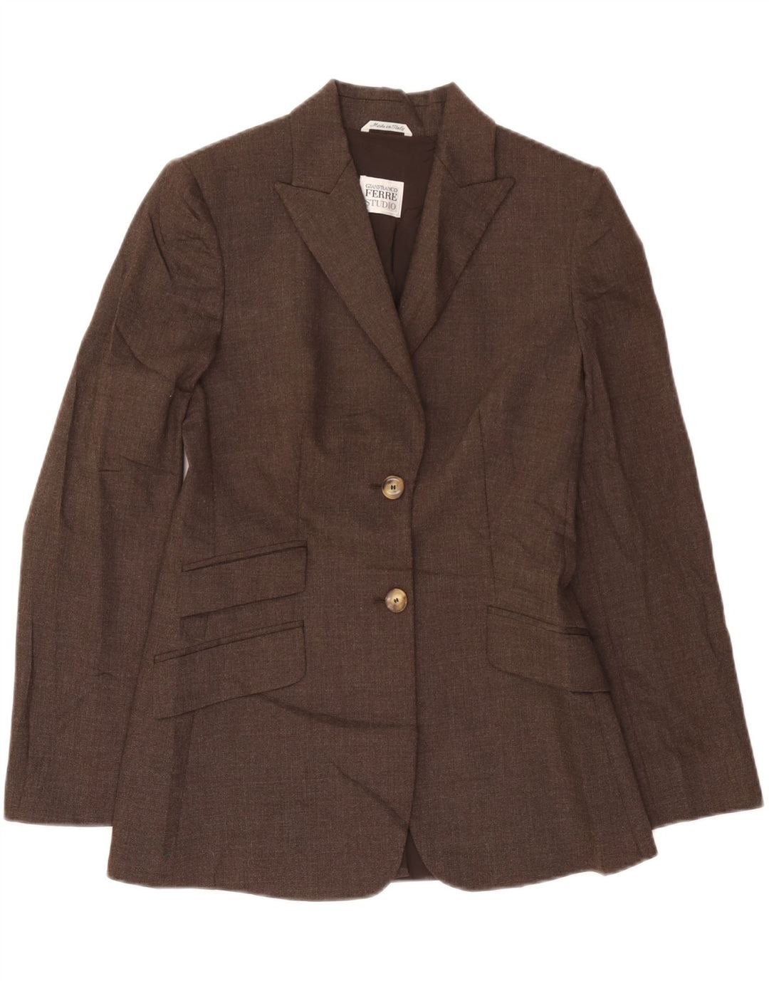 Giacca blazer da donna a 2 bottoni Gianfranco Ferre UK 12 in lana marrone medio