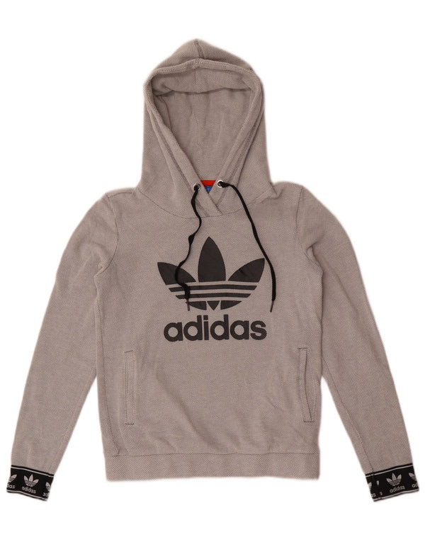 Adidas Womens Graphic Hoodie Jumper UK 8 Small Grey Colourblock Cotton