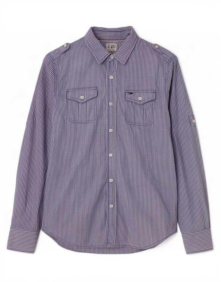 Camicia militare da uomo Tommy Hilfiger piccola in cotone a quadretti blu